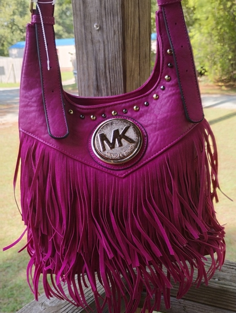 Michael Kors Fuchsia Fringe Leather Shoulder Bag